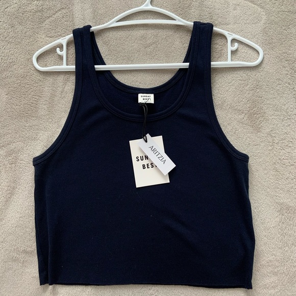 aritzia carey cropped tank in navy blue - Picture 1 of 3
